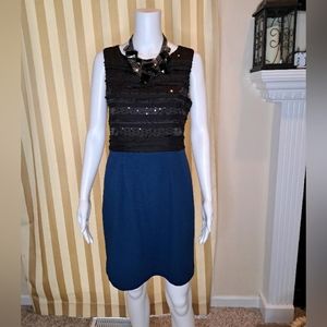 ESLEY COLLECTION COLORBLOCK SEQUINS TOP DRESS, BLUE AND BLACK M